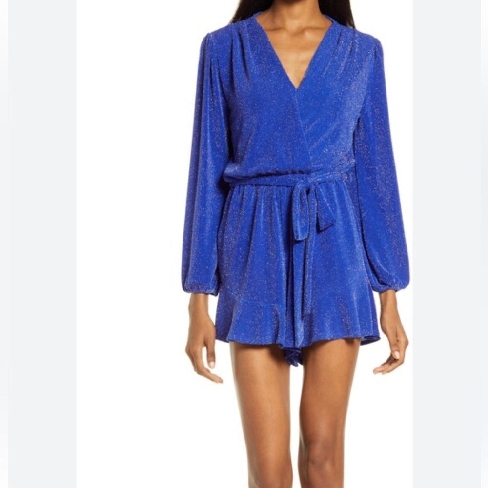 Fraiche by J Blue Metallic Romper Long Sleeve Party Knit sparkly M
